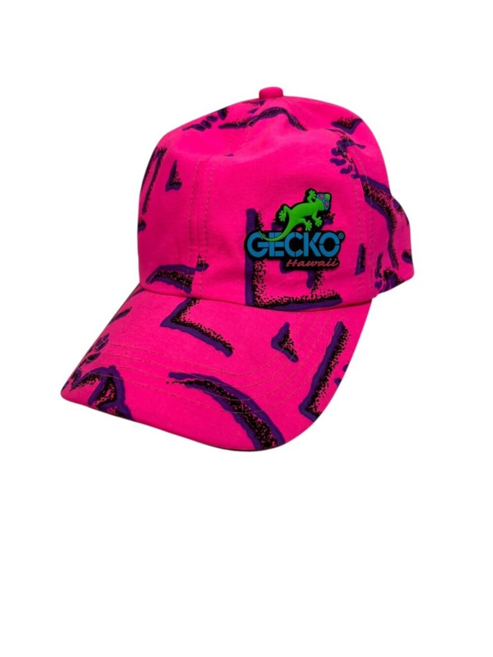 Vintage Gecko Hawaii Hat Cap 80s Womens Pink Neon Ponytail Strap Colorful Bold